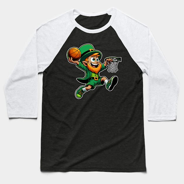 St Patrick's Day Leprechaun Slam Dunk Basketball Design Baseball T-Shirt by E